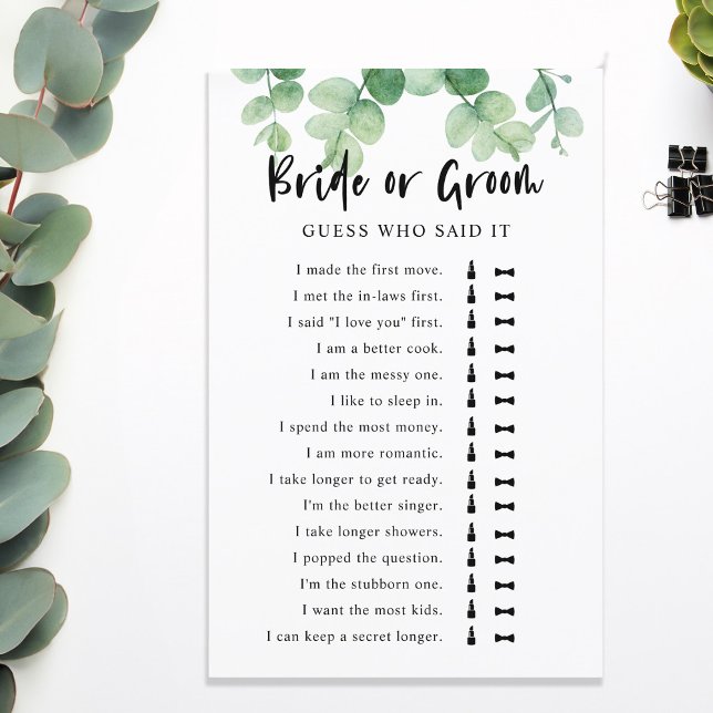 Er sagte, sie sagte Eucalyptus Brautparty Game (Von Creator hochgeladen)