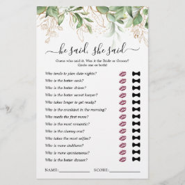 Er sagte, sie sagte Eucalyptus Brautparty Game
