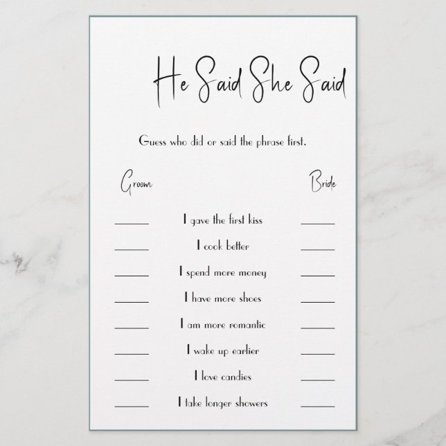 Er sagte: "Sie sagte, Game Card Flyer (Vorne)