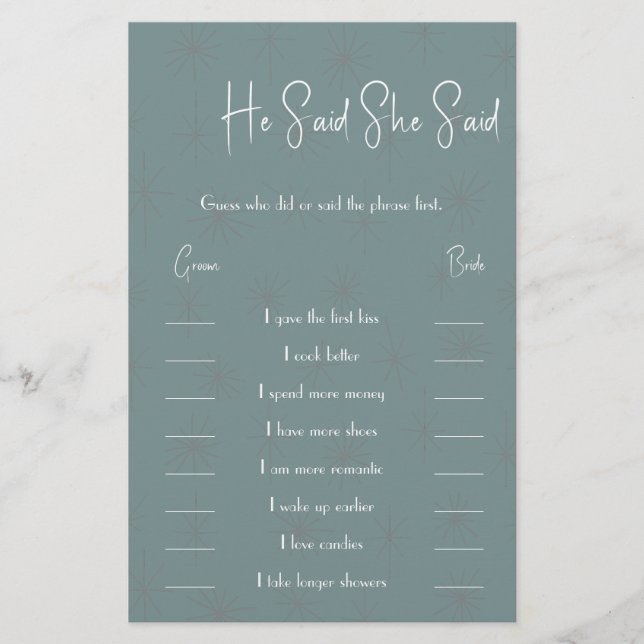 Er sagte: "Sie sagte, Game Card Flyer (Vorne)