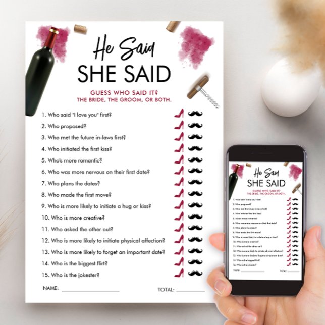 Er sagte, sie sagte Game Card Wine Brautparty Einladung (Von Creator hochgeladen)