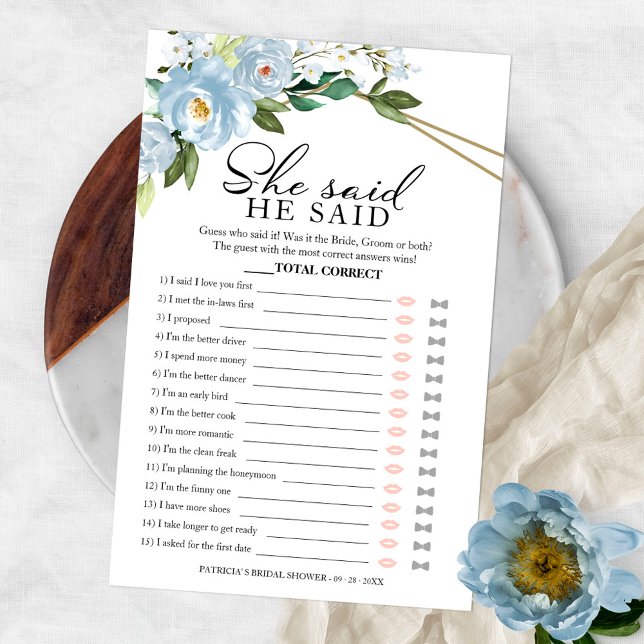 Er sagte, sie sagte, Game Dusty Blue Brautparty Flyer (Von Creator hochgeladen)