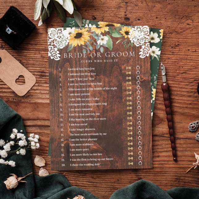 Er sagte, sie sagte, gelbe blühende Sonnenblume Sp Einladung (He Said She Said Yellow Floral Sunflower Lace Game Invitation)