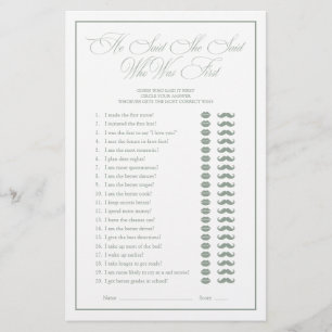 Er sagte, sie sagte Green Script Brautparty Game