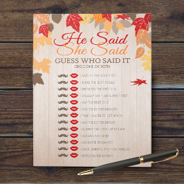 Er sagte, sie sagte Herbst Brautparty Game Pack Notizblock