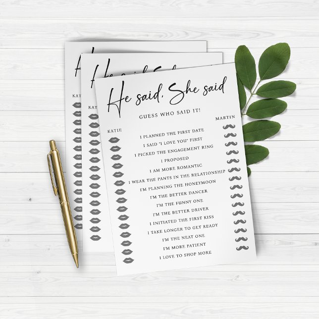 Er sagte, sie sagte, Hochzeit Engagement Party-Spi (He Said She Said Wedding Engagement Party Game)