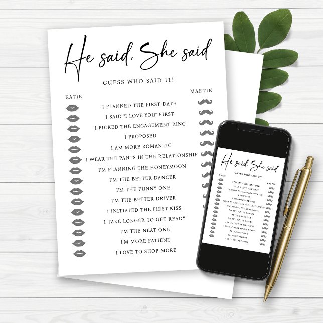 Er sagte, sie sagte, Hochzeit Engagement Party-Spi Einladung (He Said She Said Wedding Engagement Party Game)
