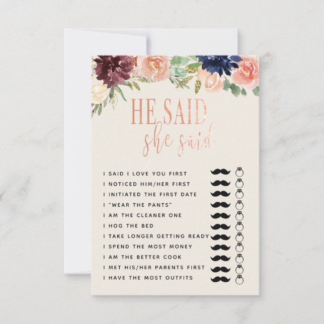 Er sagte, sie sagte Hochzeit/Verlobung Game Copy Einladung (Vorderseite)