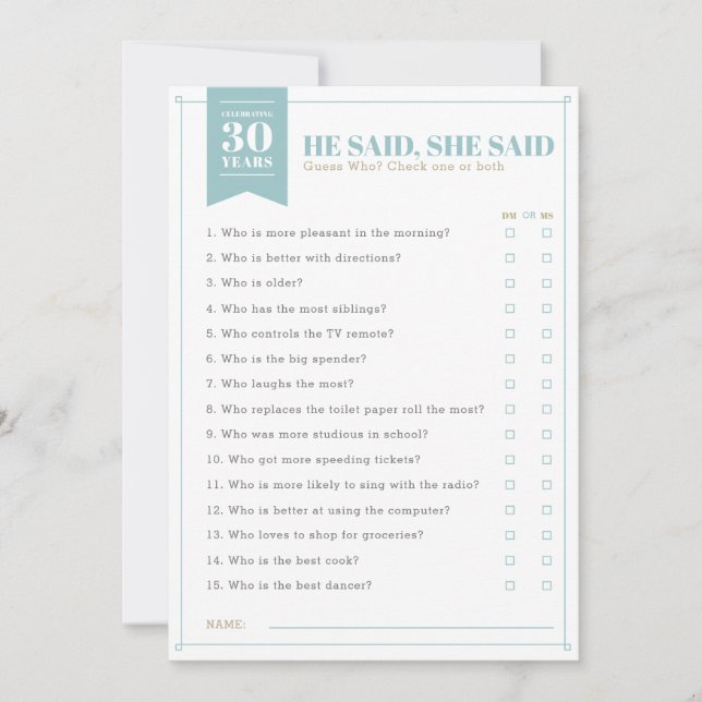 Er sagte, sie sagte Party-Spiel (vollständig anpas Einladung (Vorderseite)