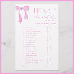 Er sagte, sie sagte Pink Bow Brautparty Game