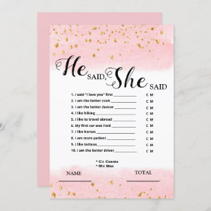 Er sagte, sie sagte, Pink Bridal Game Einladung