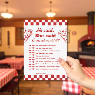 Er sagte, sie sagte Pizza Bachelorette-Spielkarte Einladung