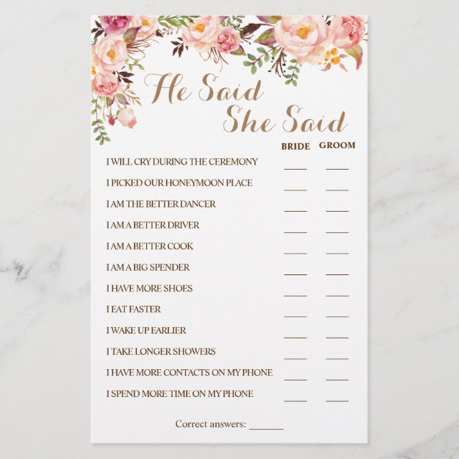 Er sagte, sie sagte rosa Duschkarte Flyer (Vorne)