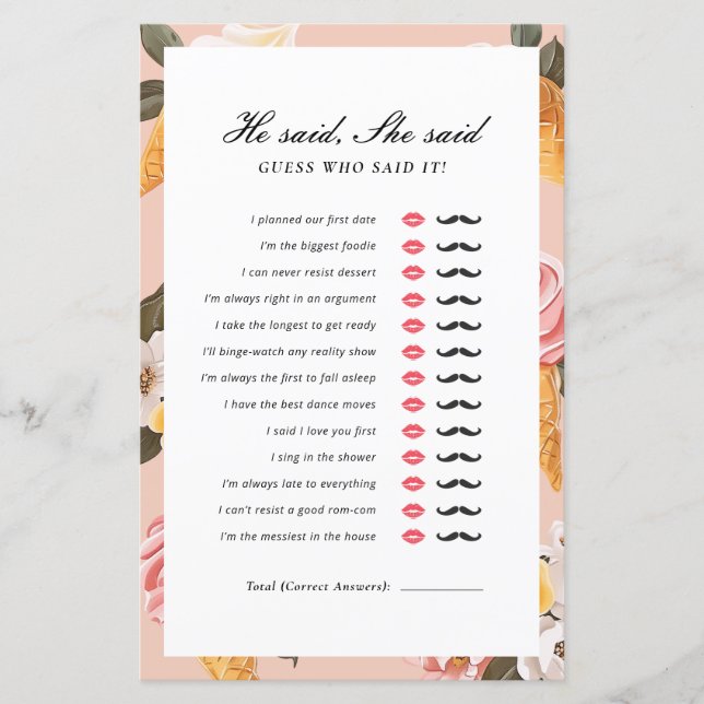 Er sagte, sie sagte, "Scoopup Brautparty Game (Vorderseite)