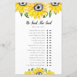 Er sagte, sie sagte Sonnenblumen Brautparty Game