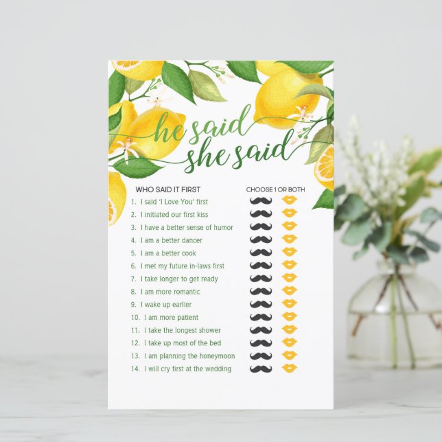 Er sagte, sie sagte Spiel - Lemon (Stehend Vorderseite)