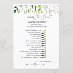 Er sagte, sie sagte, Spiele Baby Shower grau / gel Einladung