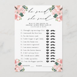 Er sagte, sie sagte Stiefel & Bubbly Party Game Begleitkarte