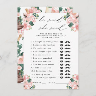 Er sagte, sie sagte Stiefel & Bubbly Party Game Begleitkarte