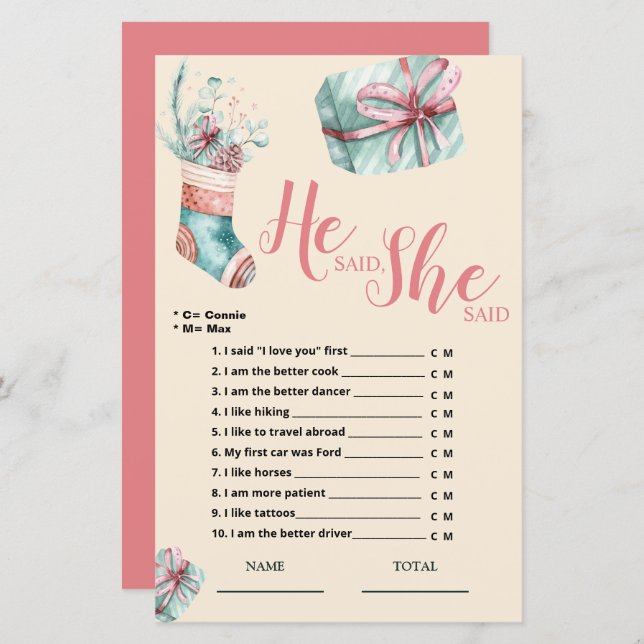 Er sagte, sie sagte Weihnachten Strumpf Bridal Gam (Vorne/Hinten)