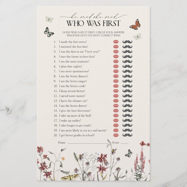 Er sagte, sie sagte, Wildblume Schmetterling Dusch (Vorderseite)