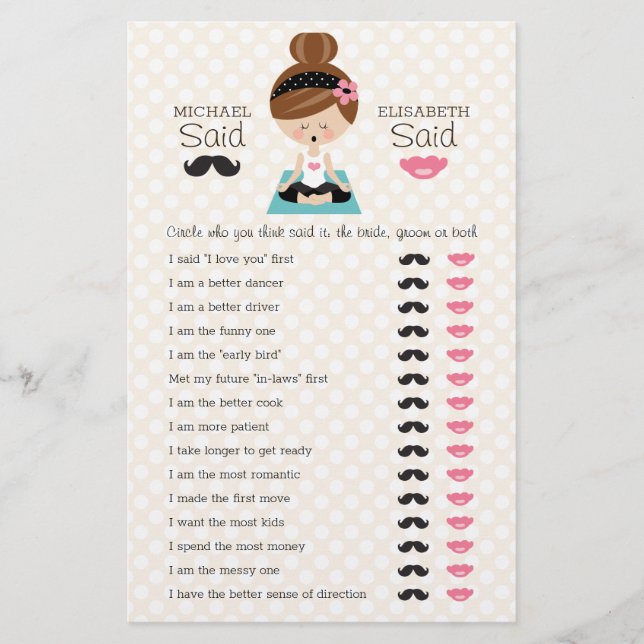 Er sagte, sie sagte Yoga Girl Brautparty Game (Vorderseite)