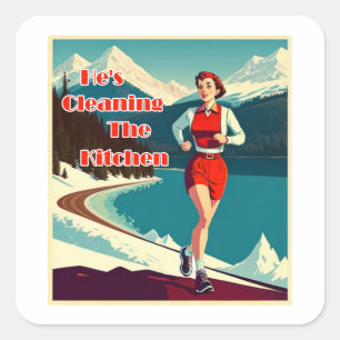 Er säubert den kastenversauten Runner Quadratischer Aufkleber