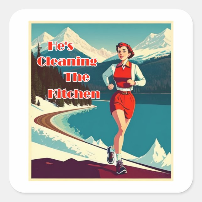 Er säubert den kastenversauten Runner Quadratischer Aufkleber (Vorderseite)