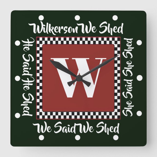 ER SCHEIDETE SIE, DASS WIR SCHALTEN. QUADRATISCHE WANDUHR (Vorderseite)