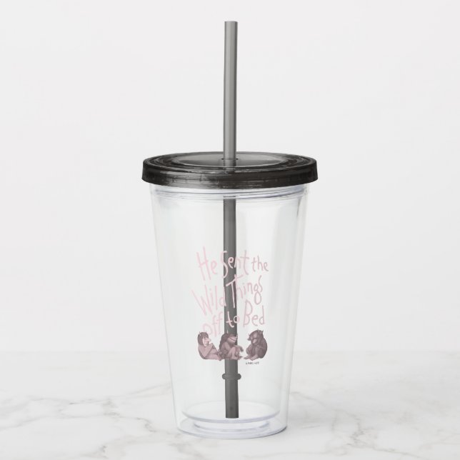 Er schickte die wilden Dinge ins Bett - rosa Acryltrinkbecher (Vorderseite)