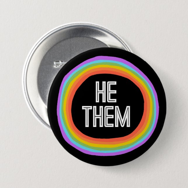ER SIE farbenfrohe Gender Rainbow Circle Pronouns Button (Vorne & Hinten)