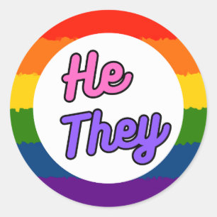 Er sie Pronoun Rainbow Stickers