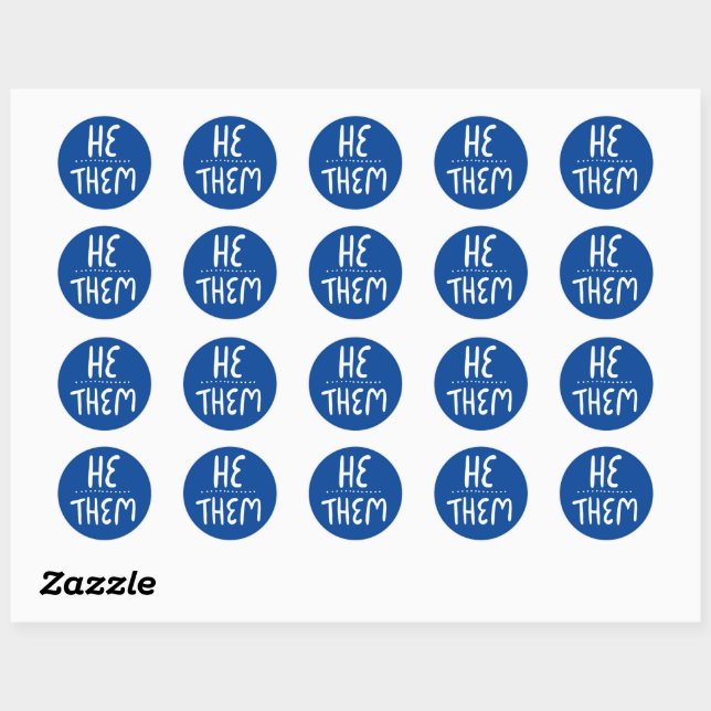 ER/SIE Pronouns Blue Handlettern Set von Runder Aufkleber (Blatt)
