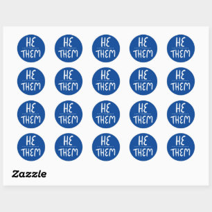ER/SIE Pronouns Blue Handlettern Set von Runder Aufkleber