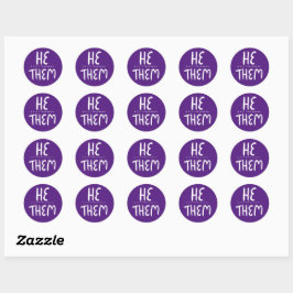 ER/SIE Pronouns Lila Handlettern Set von Runder Aufkleber