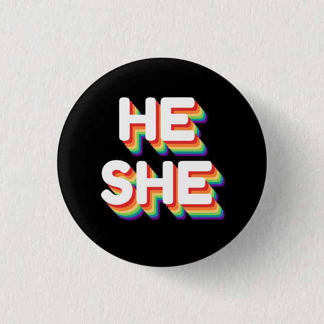 Er/sie Pronouns Rainbow 3D Retro Button (Vorderseite)