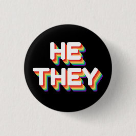 Er/sie Pronouns Rainbow 3D Retro Button