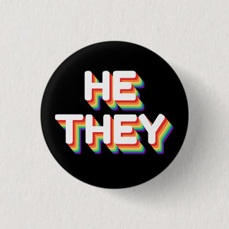 Er/sie Pronouns Rainbow 3D Retro Button