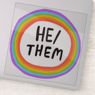 ER/SIE Pronouns Rainbow Circle Handschrift Aufkleber