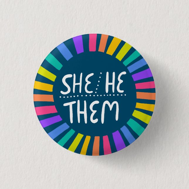 ER/SIE / SIE Pronouns Rainbow Handlettered Pride Button (Vorderseite)