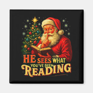 Er sieht, was du gelesen hast Weihnachtsmann Buchl Magnet