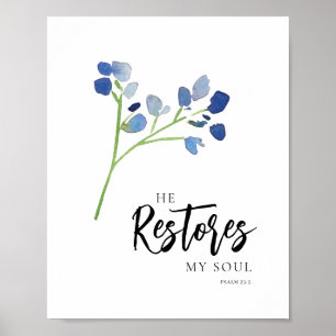 Er stellt mein Soul Blue Floral Bible Verse wieder Poster