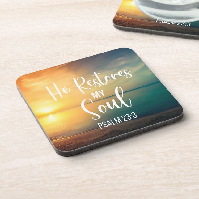 Er stellt mein Soul wieder her Getränkeuntersetzer (Linke Seite)