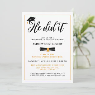 Er tat es Grad Cap Tassel Graduation Party Foto I Einladung