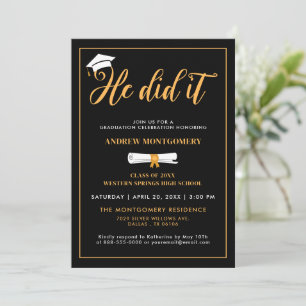 Er tat es Grand Cap Tassel Black Abschluss Foto Einladung