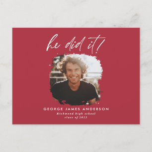 Er tat es mit dem roten, modernen Foto Abschluss Postkarte
