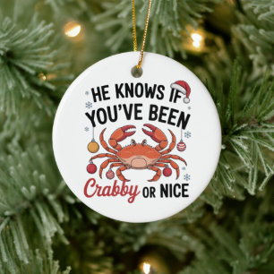 Er weiß, ob du kratzbürstig oder nett warst Lustig Keramik Ornament