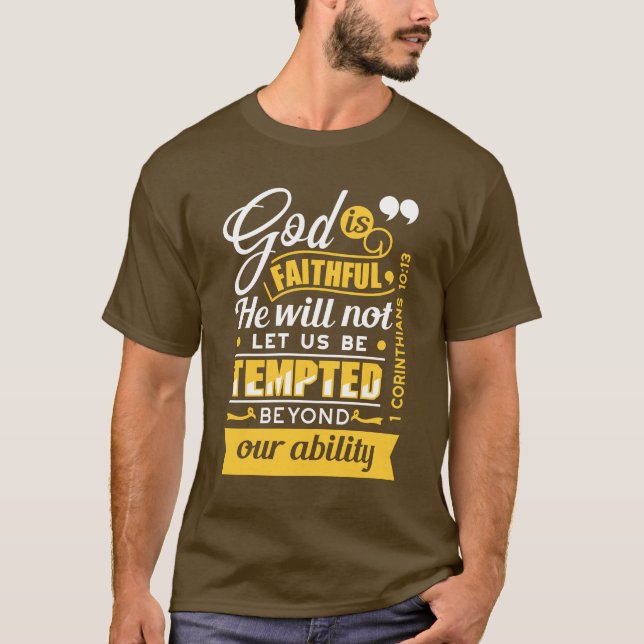 Er wird dich nicht versuchen lassen – Bibelvers T-Shirt (Vorderseite)