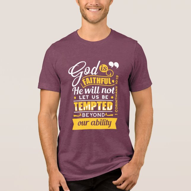 Er wird dich nicht versuchen lassen – Bibelvers Tri-Blend Shirt (Vorderseite)