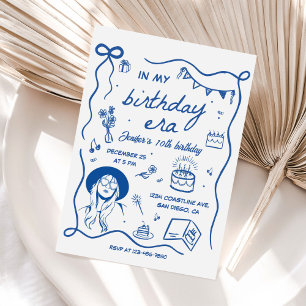 Era Blue Retro Geburtstag Einladung
